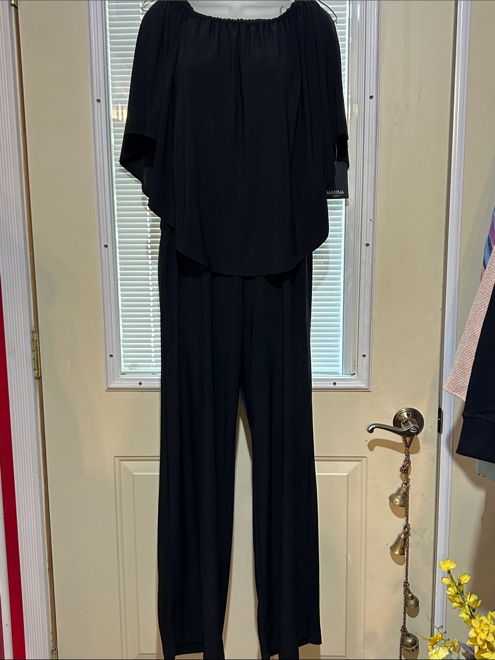 NWT MARINA Black Straight-Leg Jumpsuit with Draped Overlay